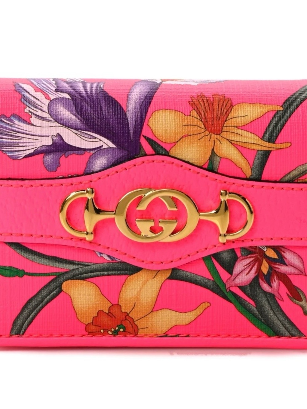 Gucci Hot Pink Floral Print Clutch with Gold GG Horsebit